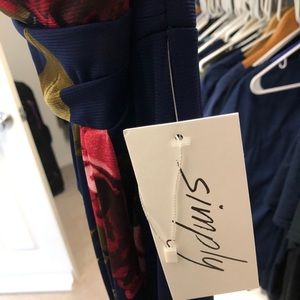 Floral long fitted flare dress with left leg slit